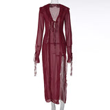  MQTIME  -  2026 Spring New Women's Sexy Tether V-Neck Split Dress Women