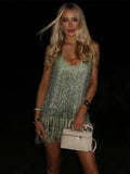 MQTIME  -  Fashion Sequin Tassel Mini Dress For Women Sleeveless O-neck Feather Female Dresses Summer Elegant Beach Female Ball Gown