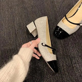 MQTIME  -  Glitter Mary Jane Women Thick Heel Shoes Fashion Square Toe Ladies 2024 Autumn Shallow Dress Party Mid Heel Shoes Zapatos Mujer