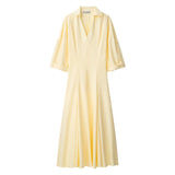  MQTIME  -  Autumn New Fashionable and Casual Solid Color Waist V-neck Slimming Long Sleeved Shirt Dress for Women