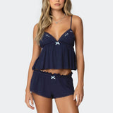 MQTIME  -  Summer Women Pajamas Sets Lace Trim Camisole+Shorts Two Pieces Suits Solid Color Sleepwear Casual Home Clothes Sexy Nightgown