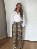 MQTIME  -  Fashion Panelled Plaid Pants Women's Loose High Waist Straight All-match Long Trousers 2025 Autumn New Ladies Casual Streetwear