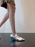 MQTIME  -  Animal-Print T-Strap Buckle Chunky-Heel Women's Pumps and Heels Elegant Pointed-Toe Mary Jane Shoes Comfortable Work High Heels