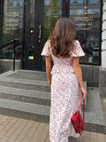 MQTIME  -  Floral Ruffles Patchwork Maxi Dress Women Summer V-neck Puff Sleeve High Waist Fashion Robes Lady Elegant Prty Long Drsss 2025
