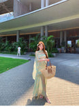 MQTIME  -  Green Tie-dye Mesh Suspender Dress Women's Summer High-end Seaside Vacation Slim-fitting Hip-wrapped Dress