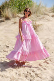 MQTIME  -  Boho Beach Dress Strapless Solid Color Cotton Maxi Dress Loose Fit Ruffled Candy Color Sundress Vacation Vestidos