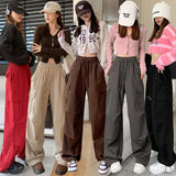 Mqtime Women cargo pants Autumn Winter New Elastic High Waist Wide Leg Casual Pants y2k Women American Loose Sports Parachute trousers