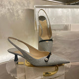 MQTIME  -  Mesh Pearl Toe Sandals Summer New Pointed Toe Stiletto Back Strap Heels