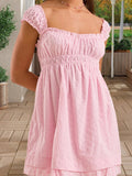 MQTIME  -  Women s Lace Trimmed Sleeveless Mini Dress with Sweetheart Neckline and Ruched Bust Detail - Flirty Summer Babydoll Dress with