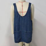 MQTIME  -  Women Denim Dress V Neck Sleeveless Jean Dress With Pockets Summer Female Sexy Mini Dresses Solid Color Lady Loose Streetwear