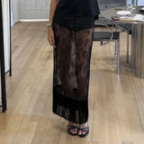 MQTIME  -  Fashion Sheer Floral Lace Women's Maxi Skirt Tassel Elegant Romantic Evening Party Clubwear Skirts Female Y2k Skirt