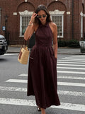 MQTIME  -  Women Shirt Belt  A-line Dressess Casual Laple Single Breasted Pockets Waist Cinching Maxi Dress Summer Lady Evening Party Gowns