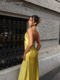 MQTIME  -  Women Sexy Lace Patchwork Sling Dress Chic V-neck Off-shoulder Backless Satin Loose Vestidos New Lady Vacation Street Gowns