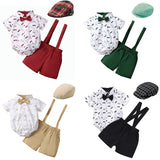 MQTIME  -  Baby Boy Clothes Infant Short Outfit Exquisite Printing Romper with Overalls Hat Suit 9-36M Toddler Birthday Party Costume Set