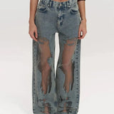 MQTIME  -  Y2k American Spice Girl Retro Straight Pants Hollow Design Jeans Loose Wide-leg Pants
