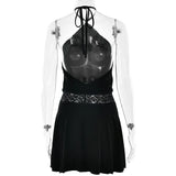 MQTIME  -  Casual Halter Backless Mini Dress Women Sexy Sleeveless Off-shoulder Waist Cinching Short Dresses Lady Vacation Party Vestidos