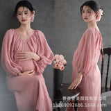 MQTIME  -   Pregnant Women Photo Shoot Dress Pink Maternity Gown for Studio Photography Sweet Outfits for Mothers Maternity Clothing