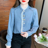 Mqtime Simple Yet Chic Solid Color Ladies' Button-Up Shirt for Any Occasion Elegant and Versatile Women's blouses with French Style