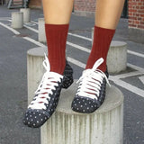MQTIME  -  Vintage Denim Blue Lace-Up Chunky Heels Women's Pumps Polka-Dot Square-Toe Mary Jane Shoes Ballet-Style Dress Shoes Lolita Shoes