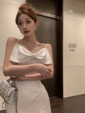 MQTIME  -  Woman Dress Elegant Bowknot Irregular Ruffles V Neck Sleeveless Splir Slim Mermaid Dresses Party Cocktail Temperament