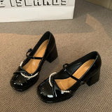 MQTIME  -  Women's Mary Jane Shoes Fashion Imitation Pearl High Heels for Woman Sweet Round Head Casual Shoes Designer Shoes Zapatos Mujer