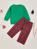 MQTIME  -  Boys Christmas 2Pcs Outfits Long Sleeve O Neck Reindeer Embroidery Tops Plaid Pants Sets with Matching Santa Hat