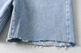 MQTIME  -  Women High Waist Wide Leg Denim Shorts Tassel Summer Fashion Streetwear Casual Solid Color Female Loose Straight Jeans
