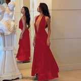 MQTIME  -  Mesh Sexy Deep V Neck Halter Maxi Dress Women Thigh Split Elegant Backless Sleeveless Off-shoulder Club Party Dress