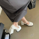 Mqtime Square Toe Women Pumps New Arrivals Solid Color Belt Buckle Shallow Slip On Thick High Heels Platform Shoes Woman Size 39