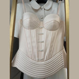 MQTIME  -  Women Top Satin Corset Spaghetti Strap Sweetheart Neckline Tops Structured Boned Bustier Decorative Hook Chic Party Streetwear