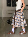  MQTIME  -  Korean Summer A-LINE Loose Contrast Color Striped Bandage High Waist Sweet Cool  Women's Skirts