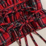 MQTIME  -  Fashion kawaii 2 Pieces Set Sexy Women 2025 Summer New Strapless Plaid Crop Top+Lotus Leaf zip Mini Skirt Girls Y2K Streetwear