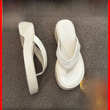 MQTIME  -  Women's Thi Heel Sandals Summer Korean Sle Beach Slippers Anti-Slip Holiday Crossbody Flat Bot PU Leather