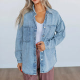 MQTIME  -  New Women Oversized Denim Coat Button Down Light Blue Fashion Denim Top Single Breasted Vintage Jackets Do Old Coats