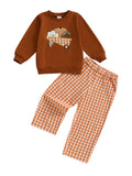 MQTIME  -  Toddler 2-Piece Autumn Ensemble with Long Sleeve Football Pumpkin Cart Embroidery Sweatshirt and Pants - Baby Clothing Set