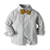 MQTIME  -  Autumn Boy Outfit Striped Long Sleeve Shirt with Solid Pants Strap Set Children 1 2 3 4 5 6 7Y Kid Birthday Costume Clothes Suit