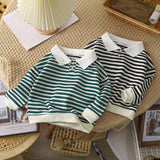 MQTIME  -  Autumn Spring Polo Shirt For 1-10Y Boys Striped Turndown Collar Kid Boys Bottoming Shirt Casual Threaded Cuffs Infant Girls Tops