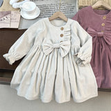 MQTIME  -  Girls' Corduroy Dress Autumn 2025 Fashion Princess Bow Gown Children Long-sleeve Casual Vestidos 2025 New Kids Sweet Clothing