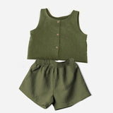 MQTIME  -  Retro Children's Linen Sleeveless Top + Shorts 2pcs Sets Summer New Boys And Girls Buttons Casual Thin Cotton Linen Suit TZ271