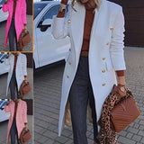 MQTIME  -  Luxurious Coat Double-Breasted Woolen Blend Coat Mid-Length Thermal Insulated Coat Classic-Style Loose Fitted Overcoat