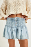 MQTIME  -  New High-waisted Denim Skirts Femme Retro Denim Pleated Mini Skirt A-line Free Style Skirt Hippie People Chic Bottoms