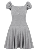 MQTIME  -  American Y2k  Elegant Temperament Square Collar Puff Sleeve Slim Waist  High Waist Summer Dresses