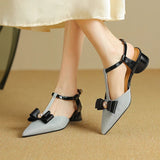 MQTIME  -  2024 summer Women's sandals natural leather 22-24.5cm sheep suede/Gretel Materials+sheepskin t-strap buckle butterfly knot shoes