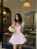 MQTIME  -  Elegant Solid Color Off-shoulder Mini Dress Women Fashion One Shoulder Pleated Short Dresses Summer New Daily Dating Gowns