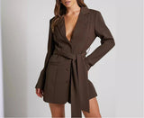 MQTIME  -  Suit Skirt 2025 New Lace Up Slim Fit Top Long Sleeved Candy Colored Mid Length Jacket for Women