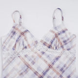 MQTIME  -  Y2k Plaid Gauze V Neck Spaghetti Strap Sexy Backless Patchwork Short Women's Dress
