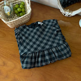 MQTIME  -  Retro Cotton And Linen Long-Sleeved Plaid Dress Girls 2026 Spring New Chic Back Lace-up Loose Pleated Children's Dresses