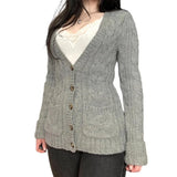 MQTIME  -  Women Knitting Cardigan Women's Retro Cardigan V Neck Cable Knit Sweet & Spicy Preppy Lazy Vibe Buttoned Pocket Sweater