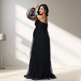 MQTIME  -  Women's Maternity Sweetheart Puff Sleeve Baby Shower Dress for Photoshoot Pregnant Tull Photography Party Gown