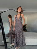 MQTIME  -  Polka Dot Halter Backless Long Dress Women Off Shoulder V-neck Scarf Sexy Sleeveless Dresses 2025 Summer Street Holiday Robe